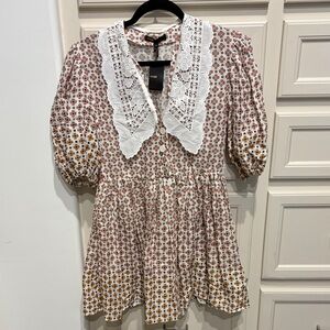 Maje White Mini Dress with Pink and Mustard Floral Print